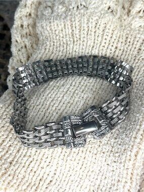 VTG 50s Goldette NY 7” Silver Tone Textured Mesh Bracelet